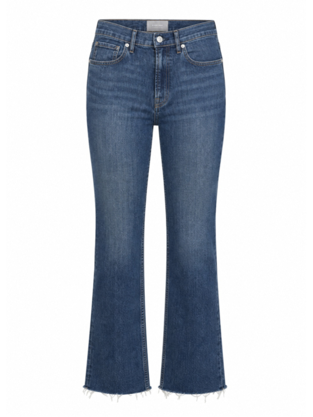 Everlane Cheeky Bootcut Jeans 31R Medium Wash High Rise Raw Hem Stretch Denim